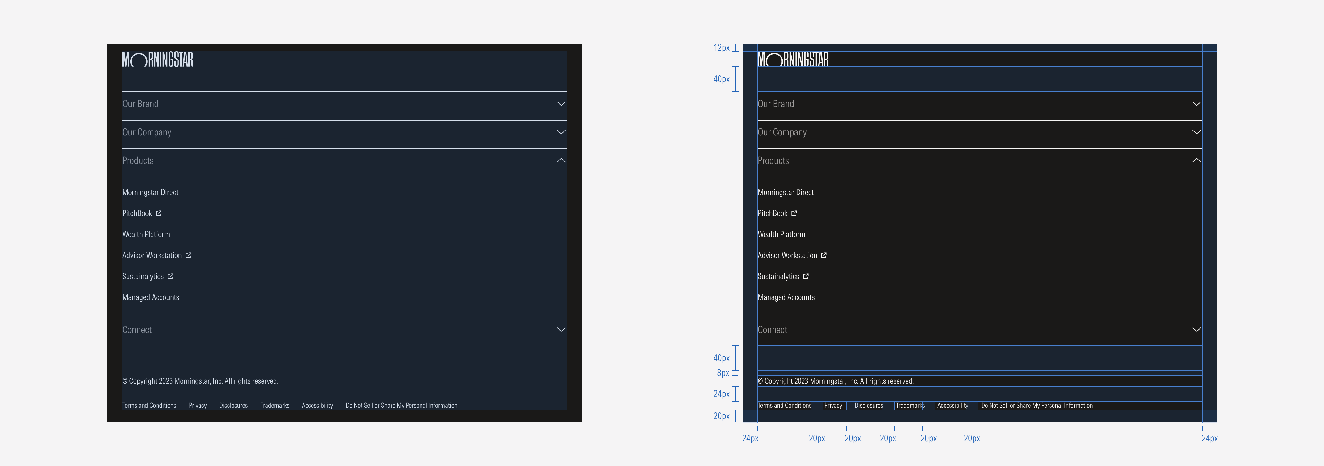 Spacings of the SM footer