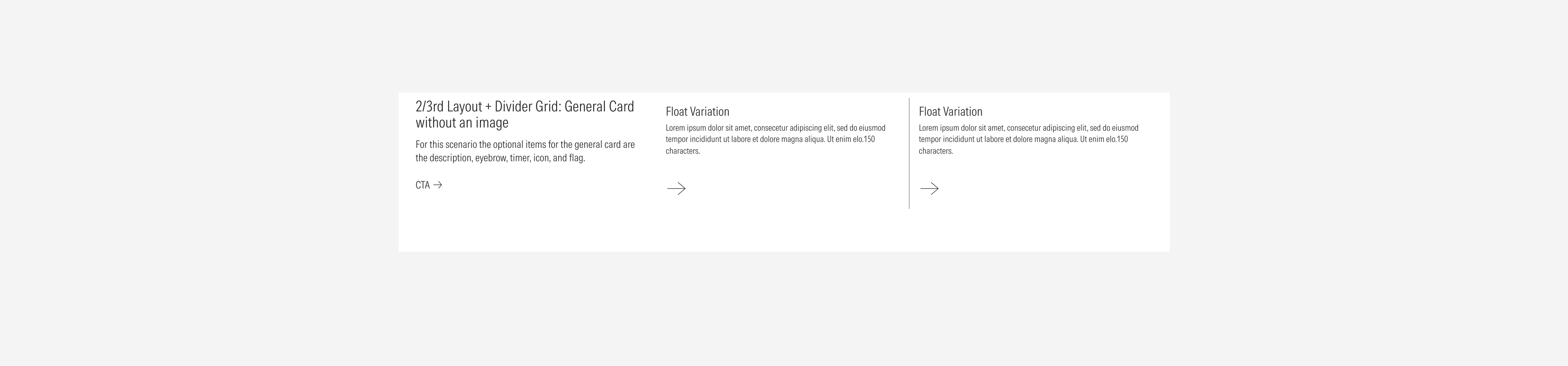 2/3rd layout grid using the divider gutter style with the possible variants using general card without image