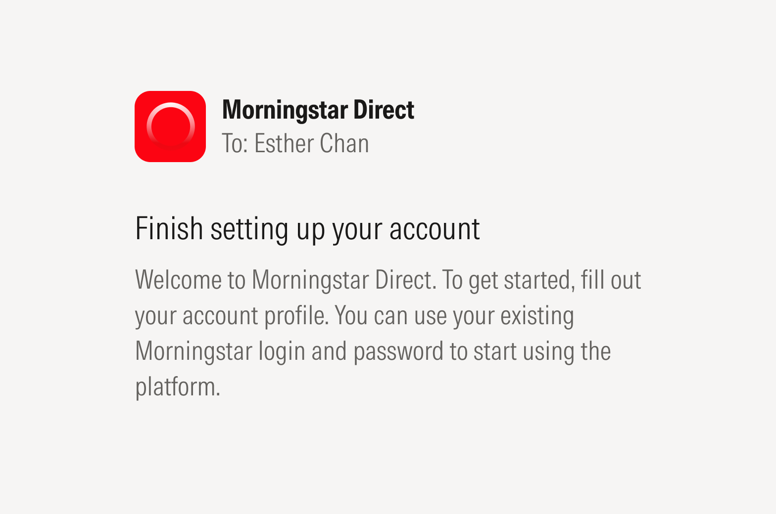 Sample account setup email