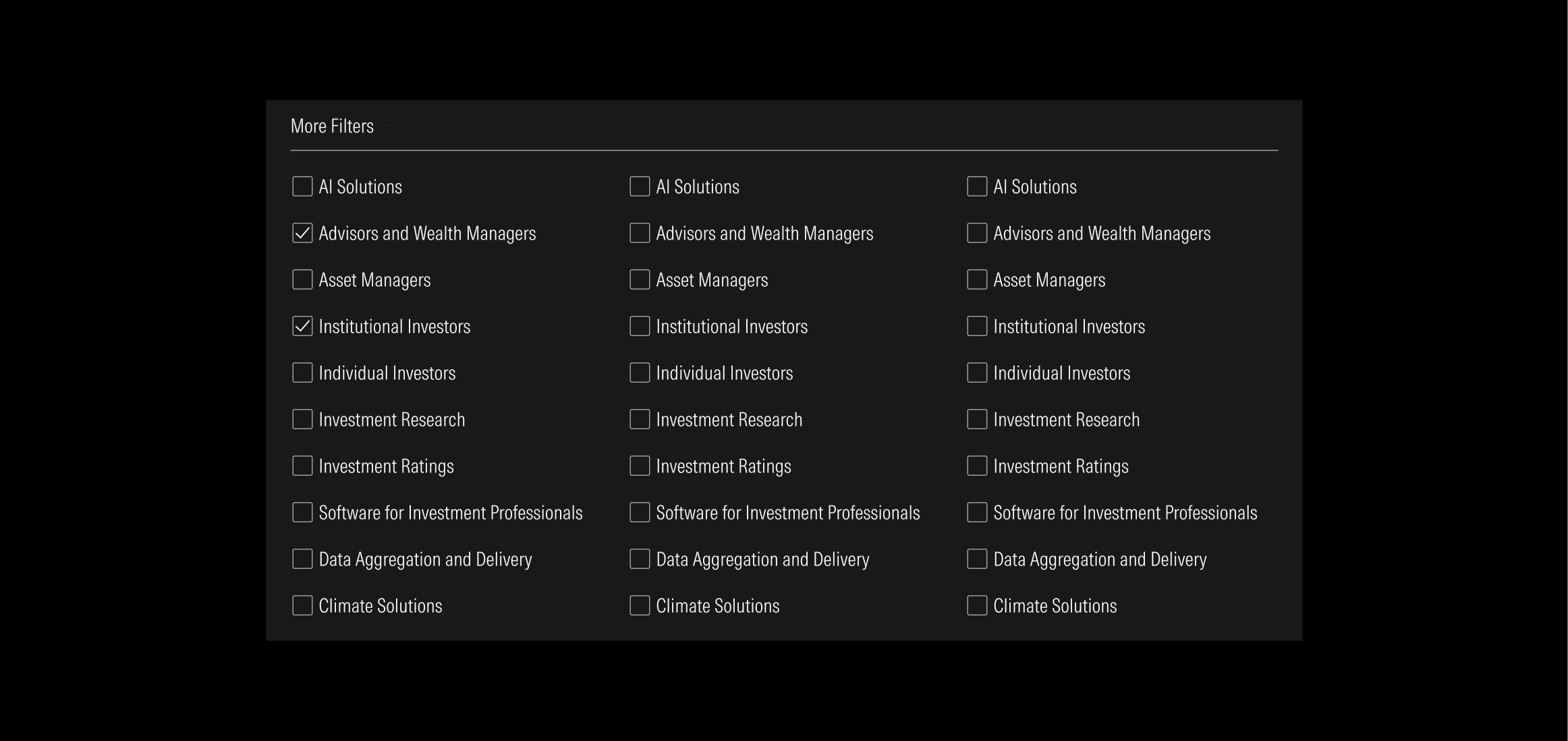 More filters section on dark theme