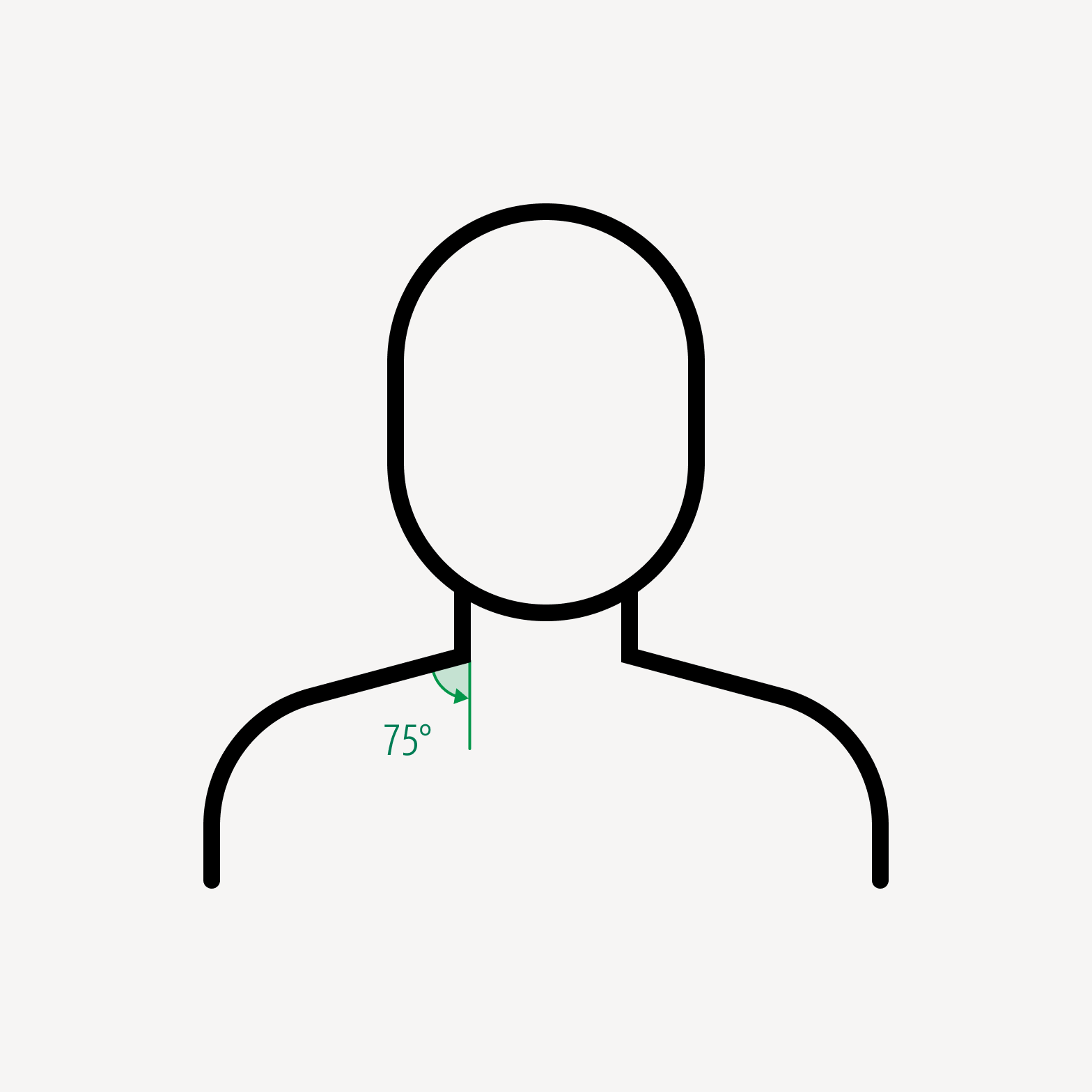 Person with 75 degree corner at neckline.