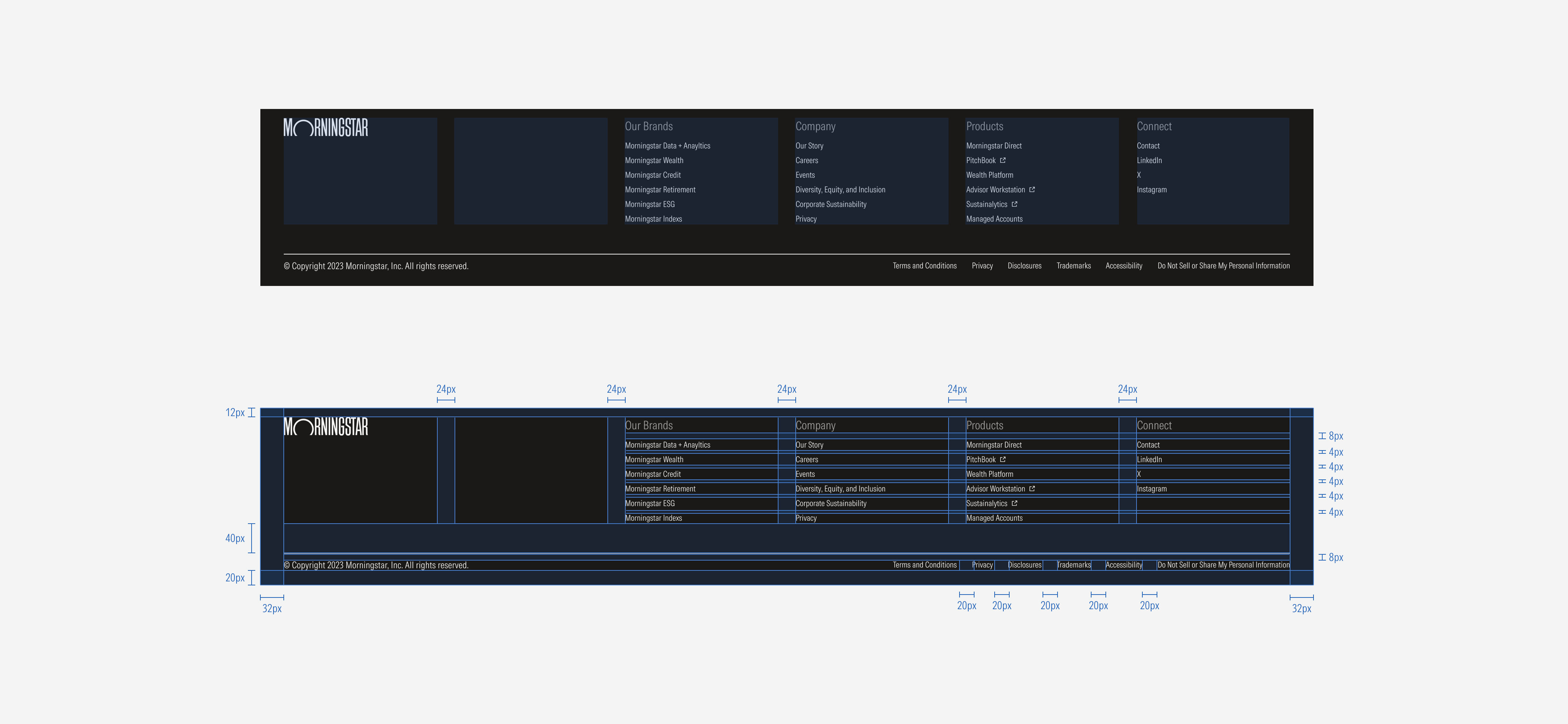 Spacings of the LG footer