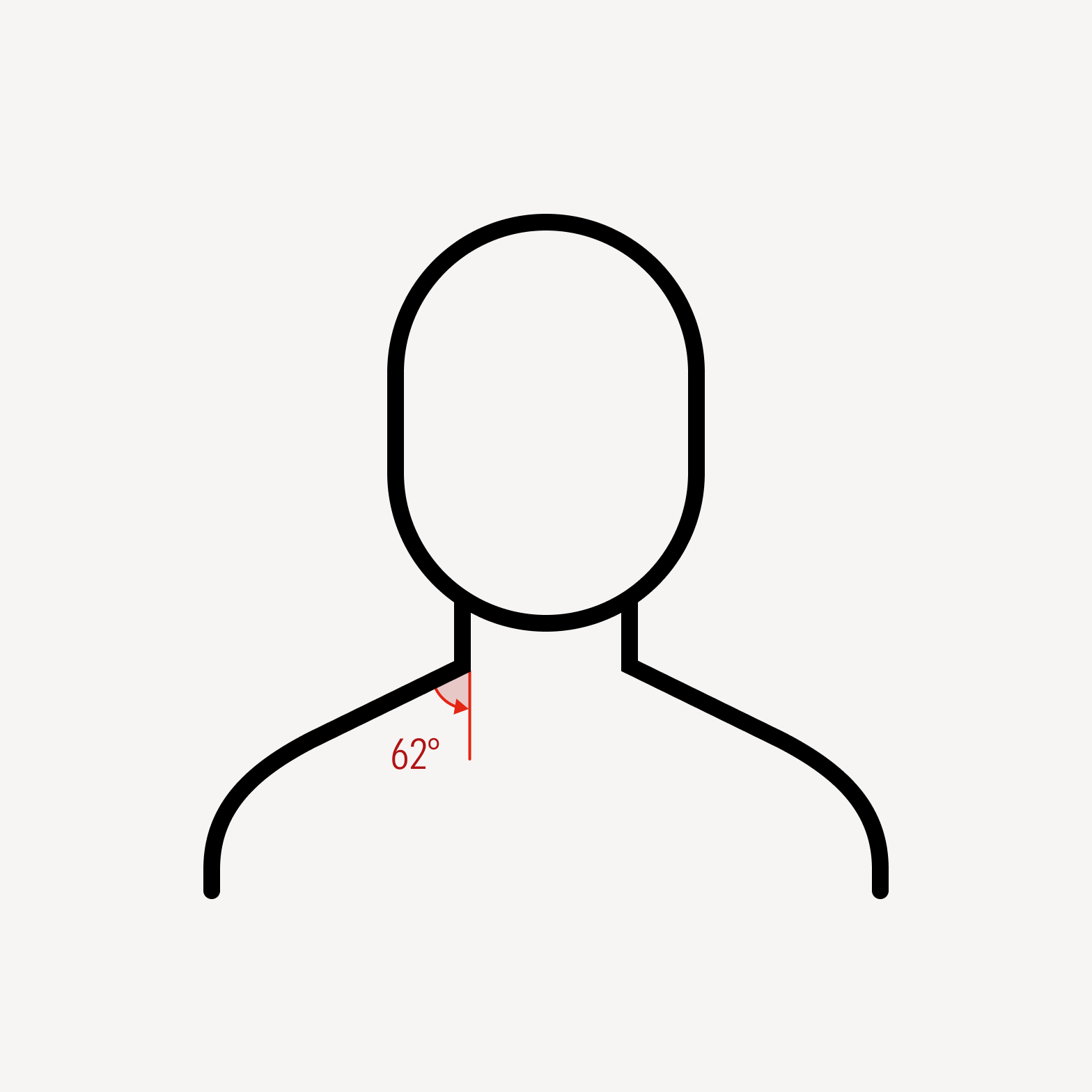Person icon with 62 degree corner at neckline.
