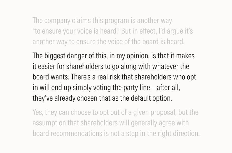 Long-form copy example directly naming a problem investors face.