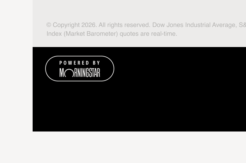 Image of the Powered By Morningstar logo in the footer of a web page. 