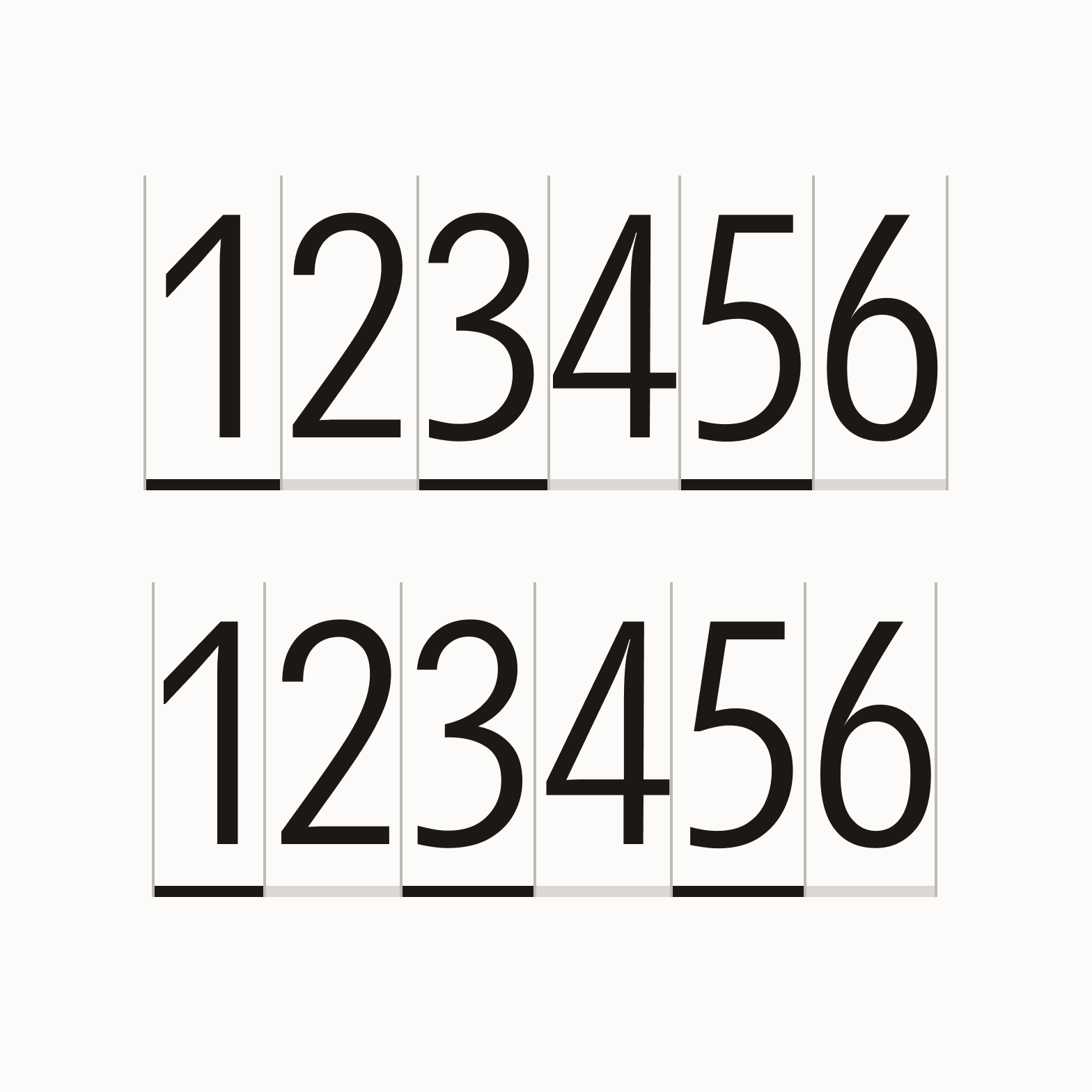 Two rows showing monospaced and proportionally-spaced numbers.
