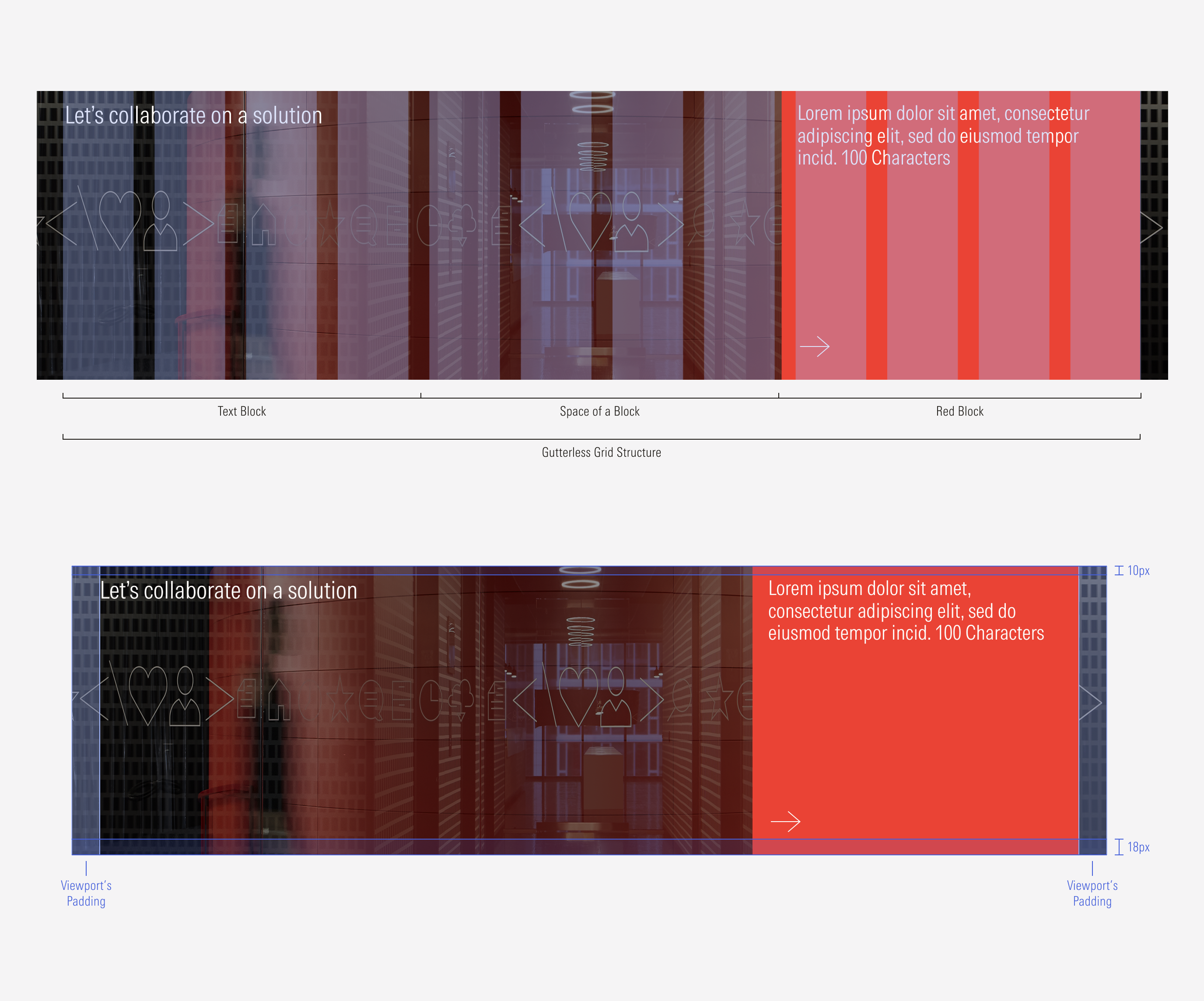Overlay of spacing visualization with descriptions for 1 card container
