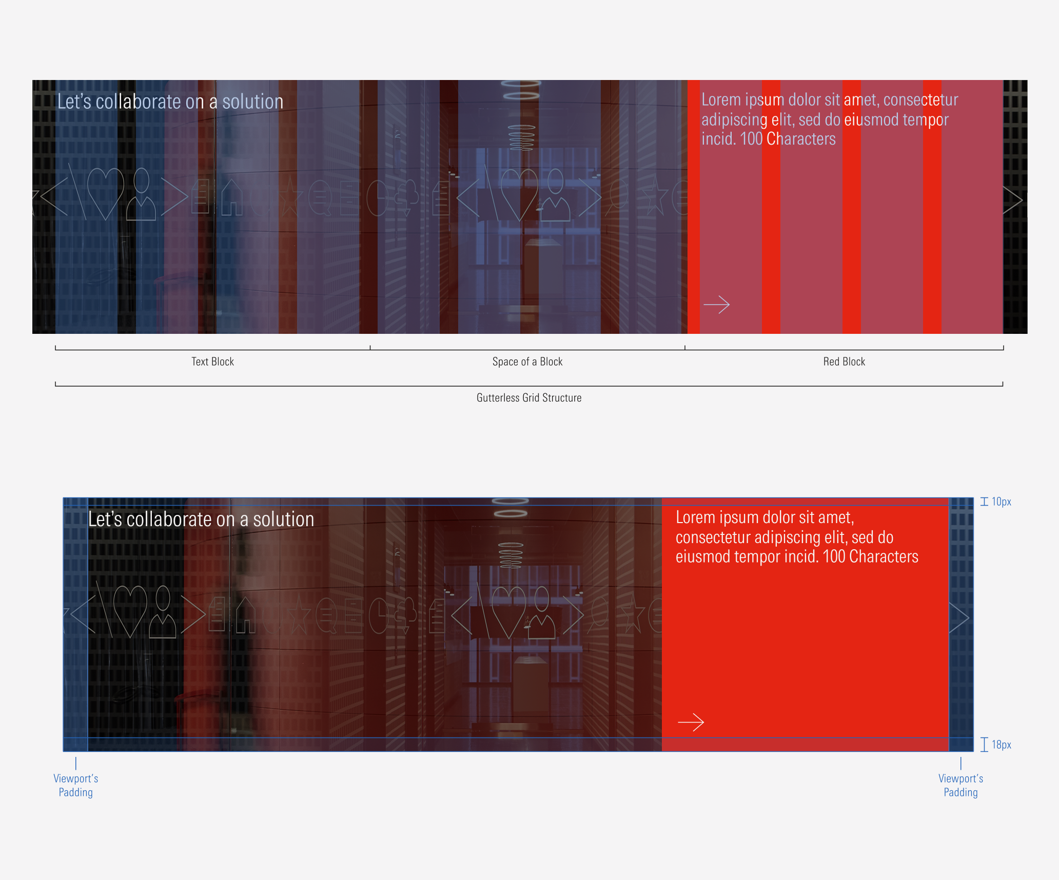 Overlay of spacing visualization with descriptions for 1 card container