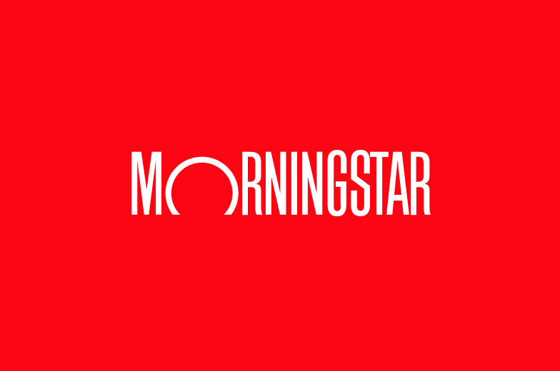 White logotype on red background.