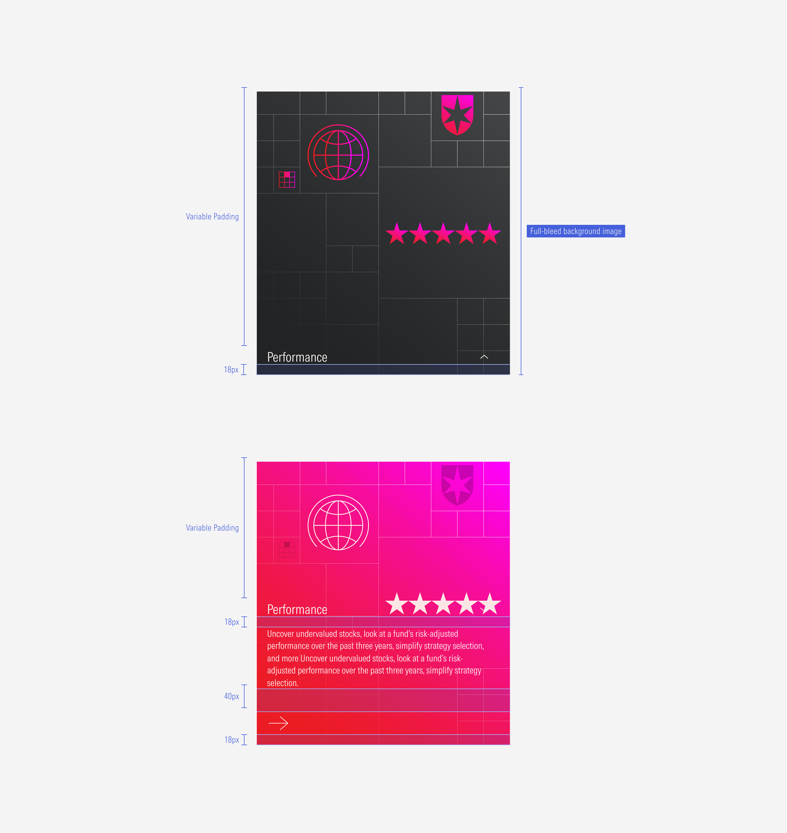 Spacing between elements from a card