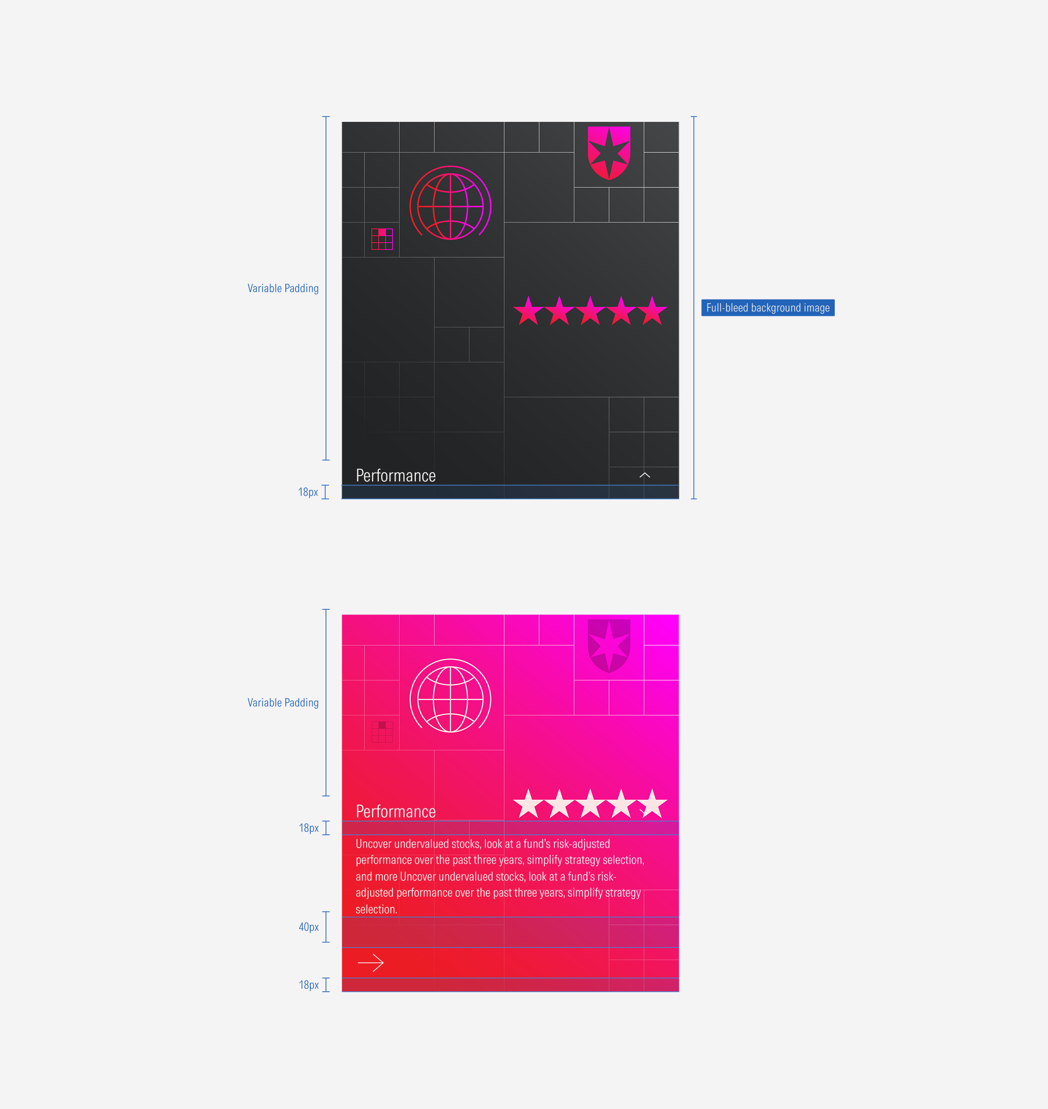 Spacing between elements from a card