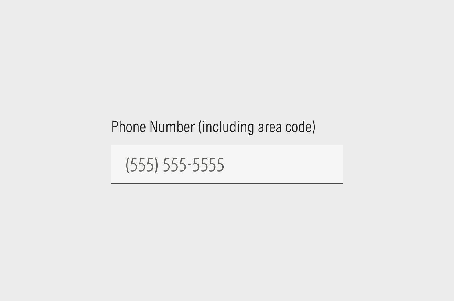 Longer label in a form field that reads: Phone Number (including area code)