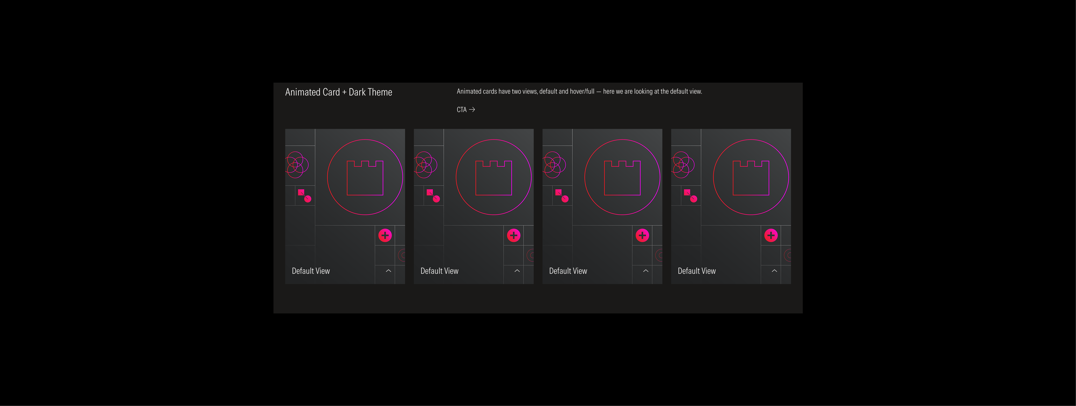Card Layout on Dark theme, example using animated cards