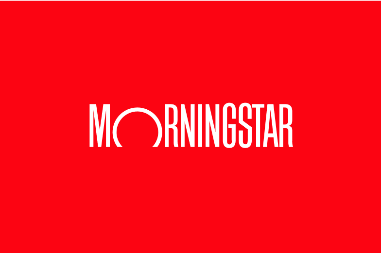 White logotype on red background.