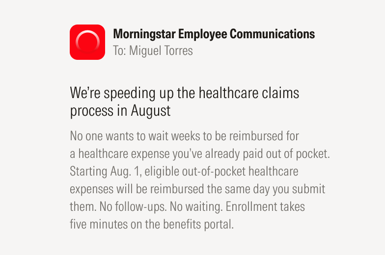 An HR email that leads with the delay pain point.