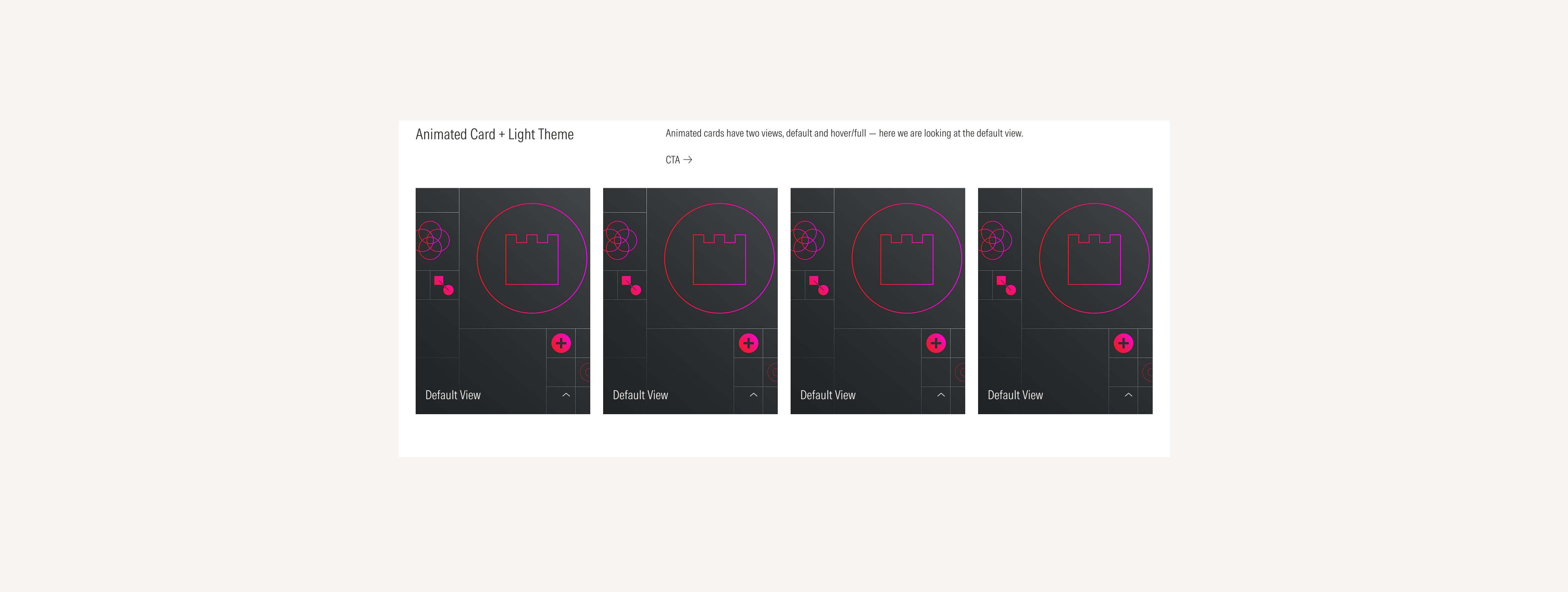 Card Layout on light theme, example using animated cards