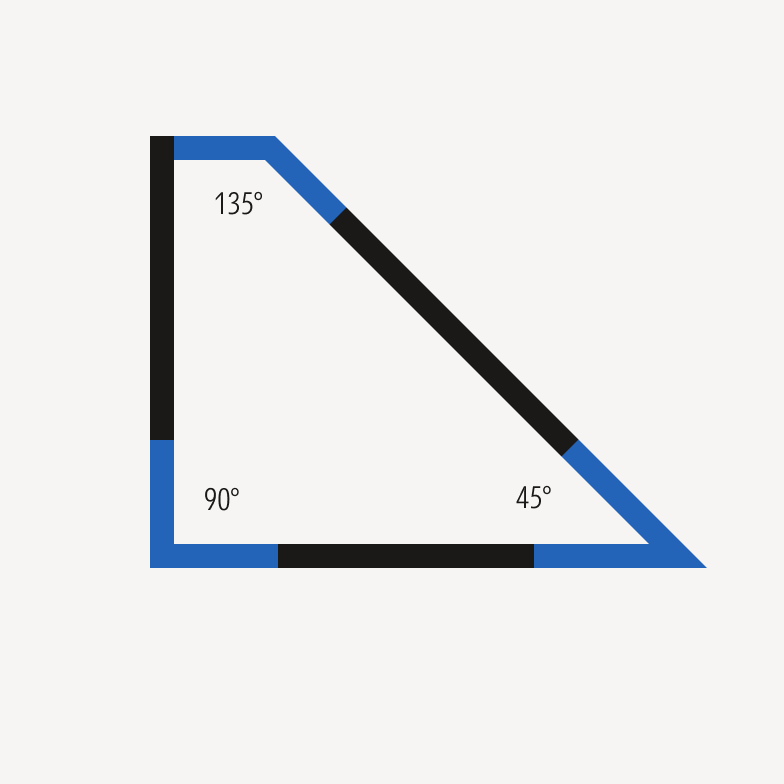 Shape drawn with 45-, 90-, and 135-degree angles.