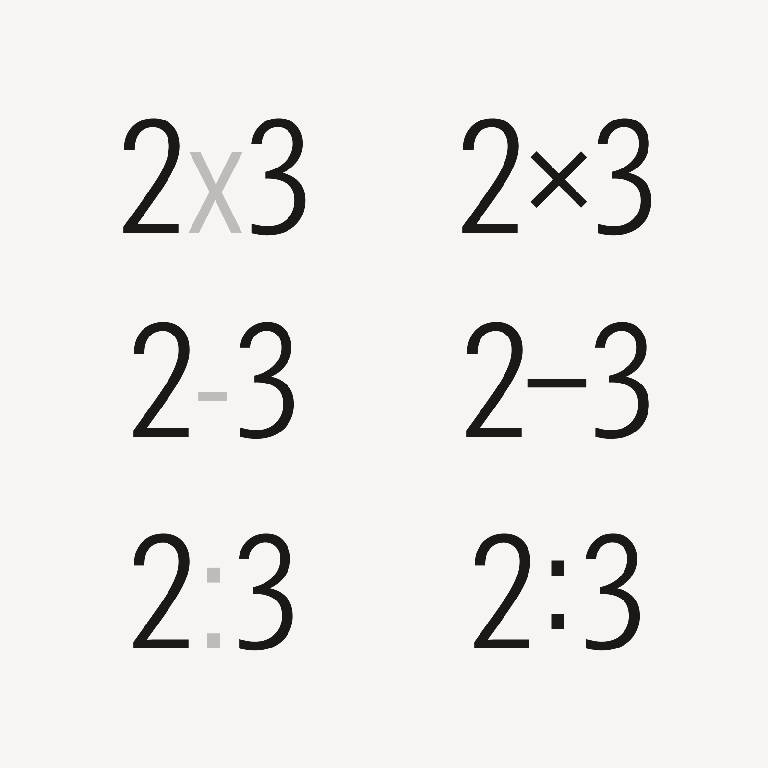 Two columns showing incorrect and correct punctuation and math symbols.