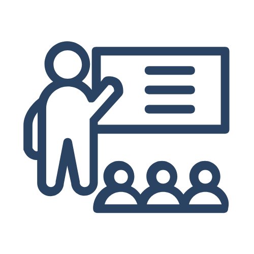 Icon of a person giving a presentation to an audience.