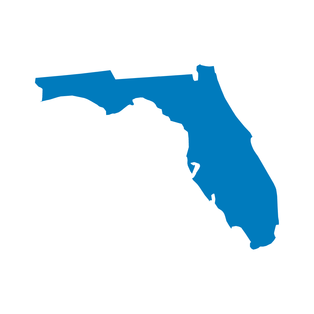 Silhouette of the state of Florida colored in blue.