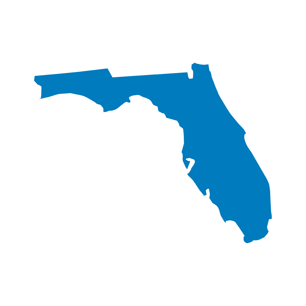 Silhouette of the state of Florida colored in blue. Silhouette of the state of Florida colored in blue.