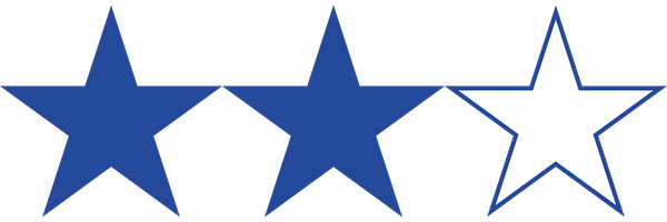 Three stars side by side, with two blue stars and one white star on the right.