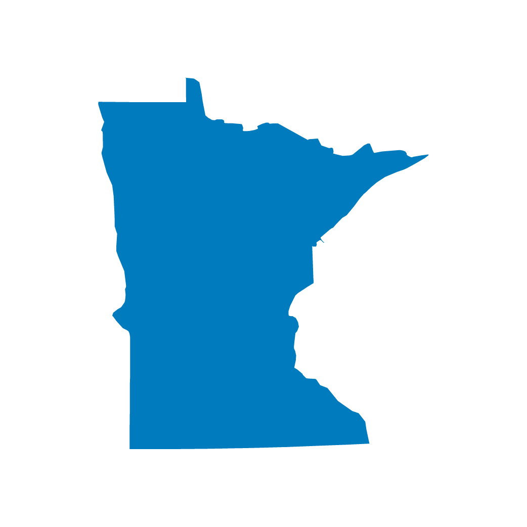 A blue silhouette of the state of Minnesota against a black background.