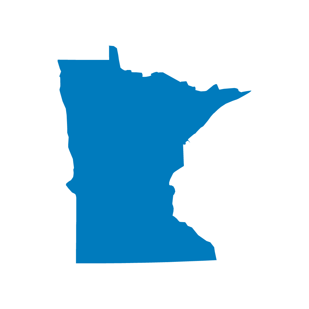 A blue silhouette of the state of Minnesota against a black background. A blue silhouette of the state of Minnesota against a black background.