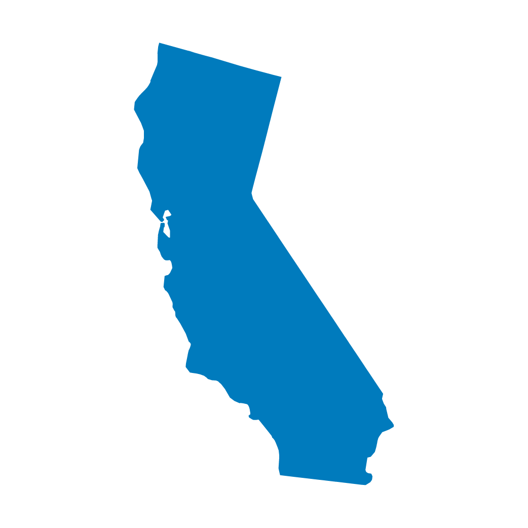 Silhouette of the state of California in blue color.