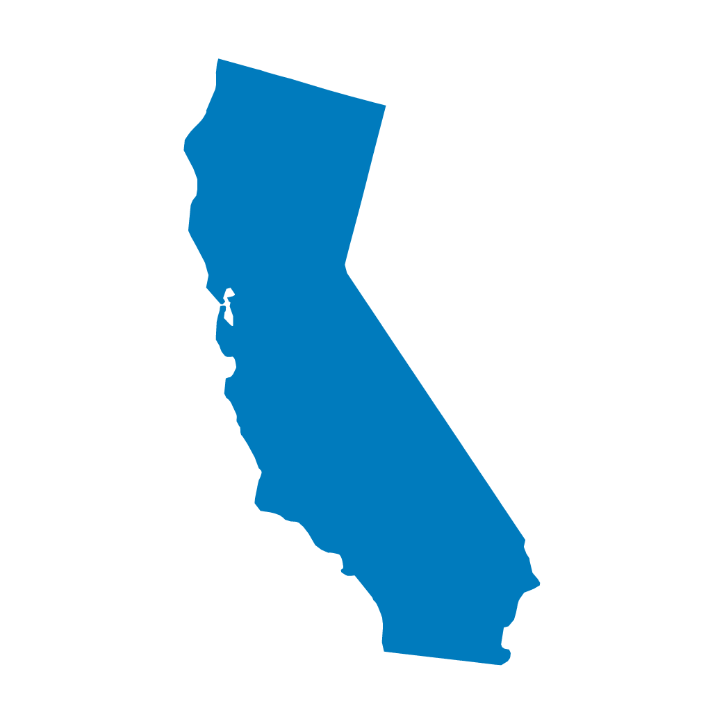 Silhouette of the state of California in blue color. Silhouette of the state of California in blue color.
