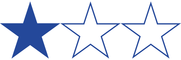 An image showcasing a row of three stars. The first star is solid blue, while the remaining two stars are white with blue outlines.