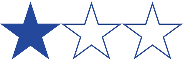 An image showcasing a row of three stars. The first star is solid blue, while the remaining two stars are white with blue outlines. An image showcasing a row of three stars. The first star is solid blue, while the remaining two stars are white with blue outlines.