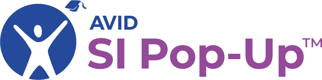 A logo image featuring a circle with a stylized figure with outstretched arms and a graduation cap with the text 'AVID SI Pop-Up.'