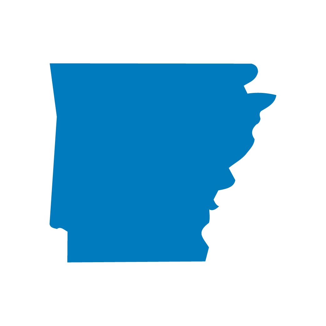 Blue silhouette of the state of Arkansas on a black background. Blue silhouette of the state of Arkansas on a black background.