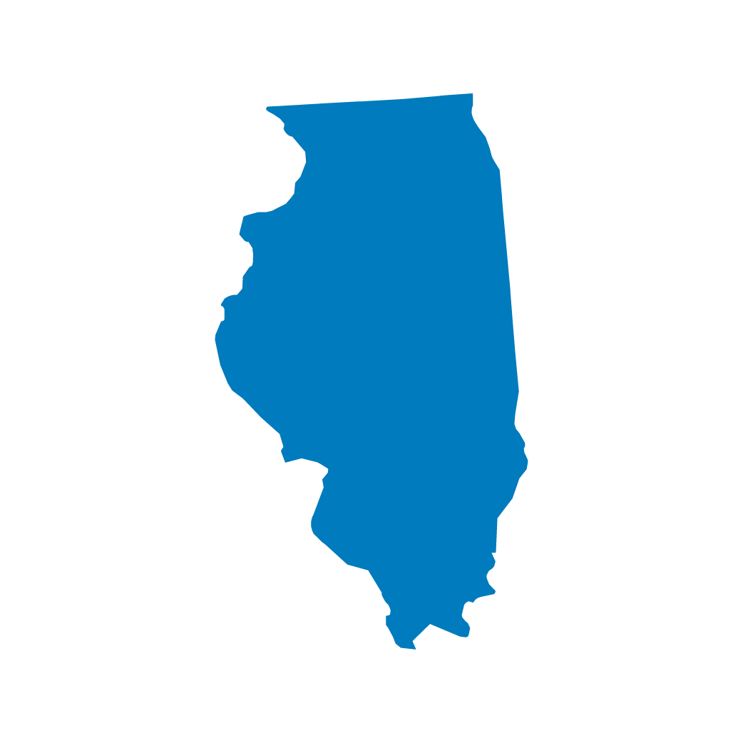 A blue silhouette of the state of Illinois on a black background. A blue silhouette of the state of Illinois on a black background.