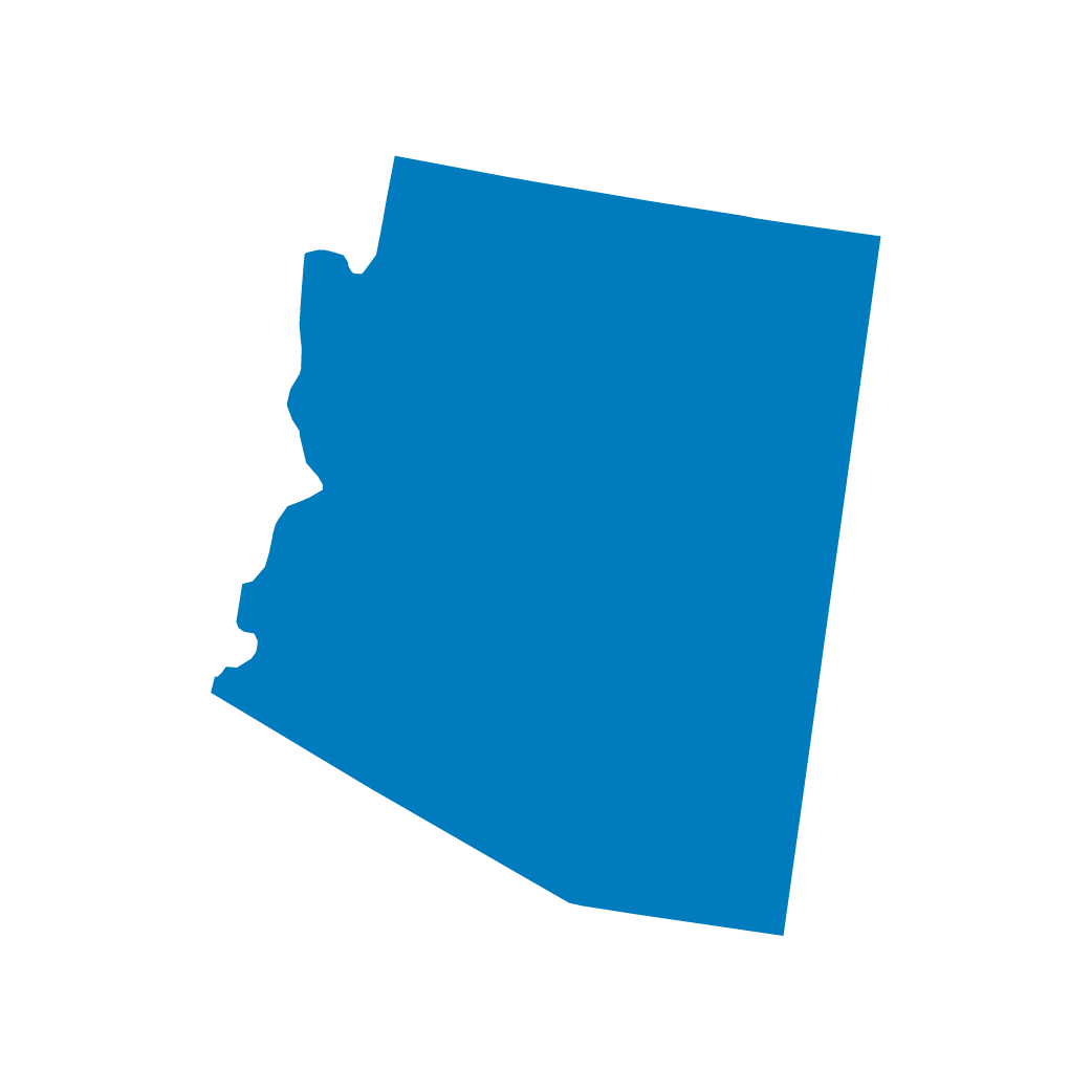 An outline of the state of Arizona filled with a solid blue color.