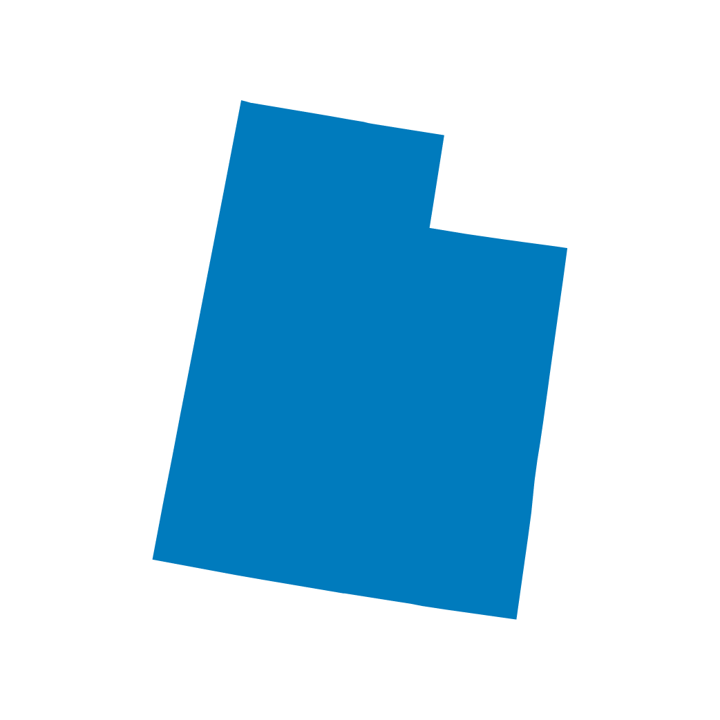 A blue silhouette of the state of Utah on a black background.