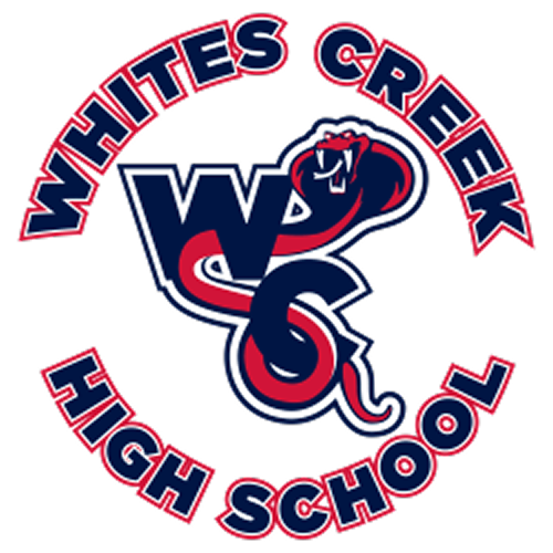 Logo of Whites Creek High School featuring a stylized 'WC' with a serpent winding through it.