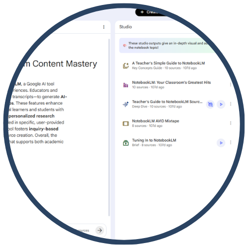 A screenshot of a digital interface showing educational content. The interface is divided into two main sections with the left section containing text about content mastery and the right section listing various guides and resources.