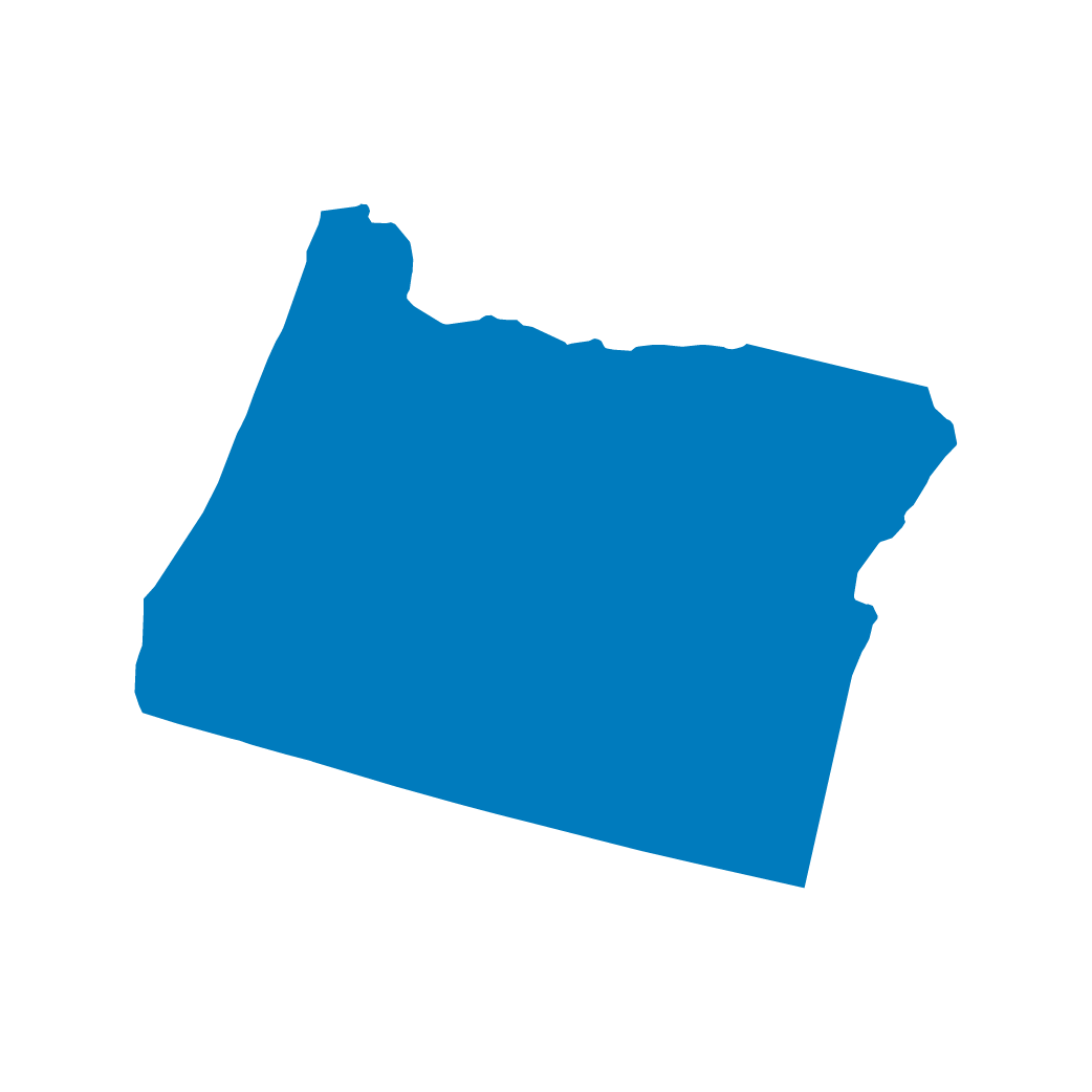 Solid blue silhouette of the state of Oregon.