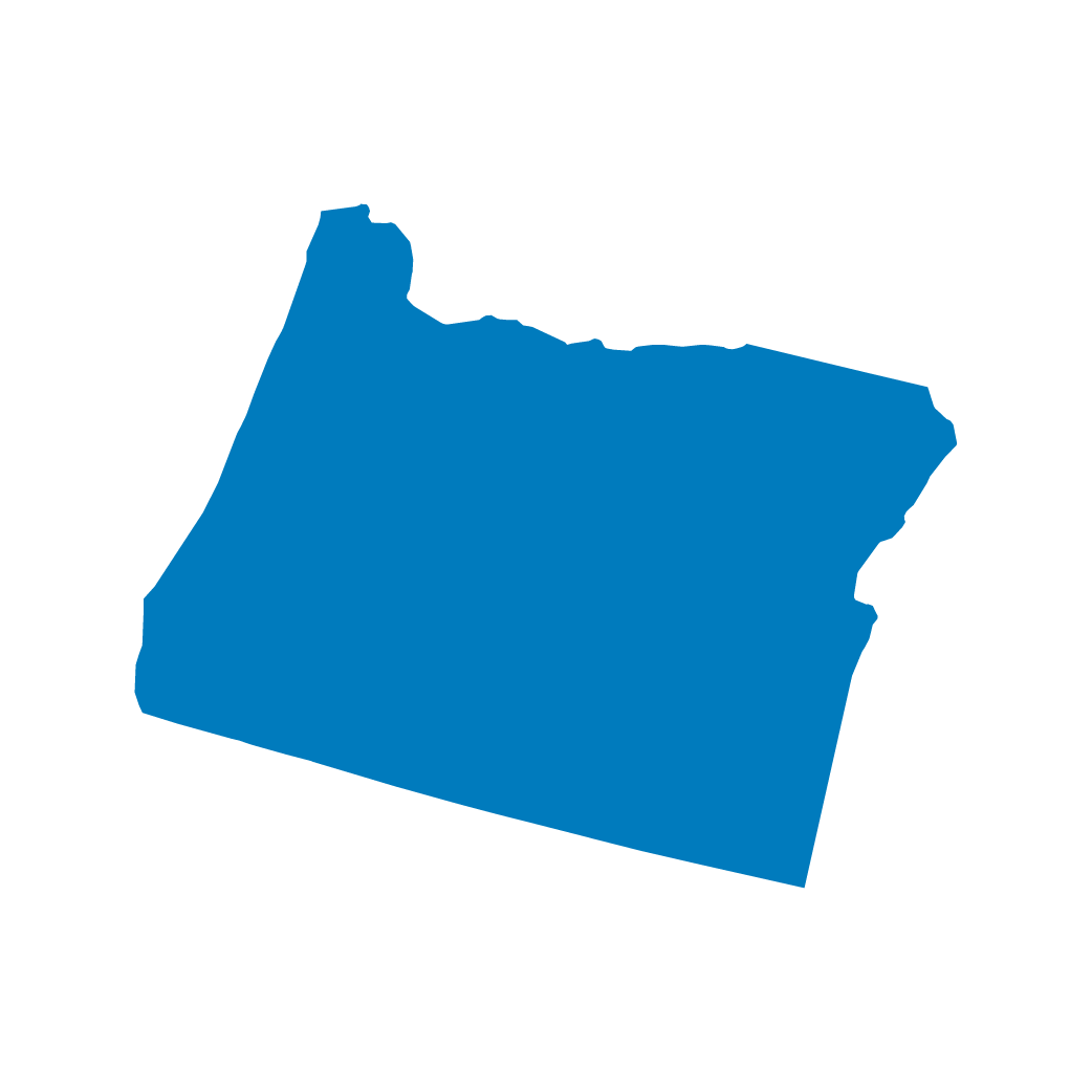 Solid blue silhouette of the state of Oregon. Solid blue silhouette of the state of Oregon.