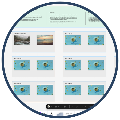 A screenshot of a digital whiteboard containing multiple image comparisons and text content.
