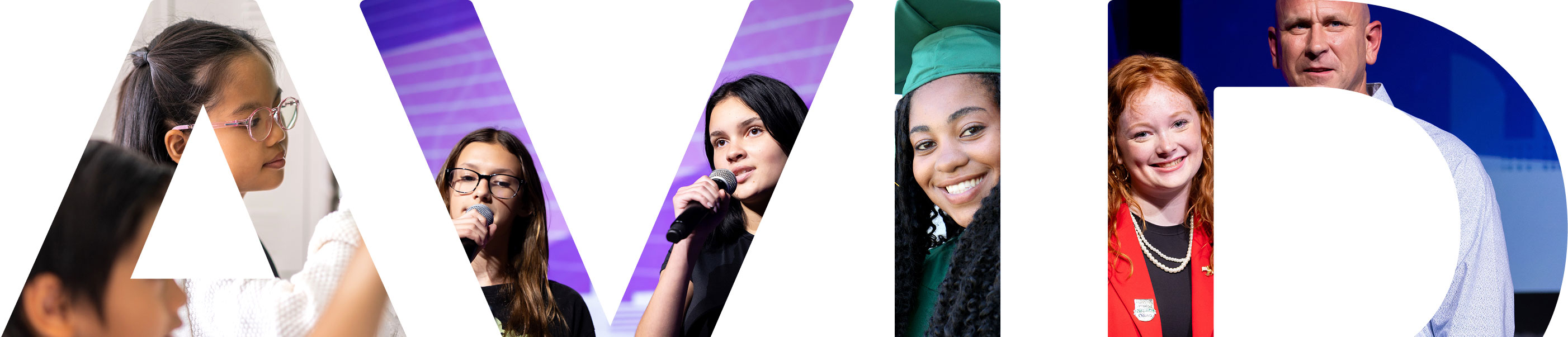 AVID logo with diverse individuals in various poses and settings