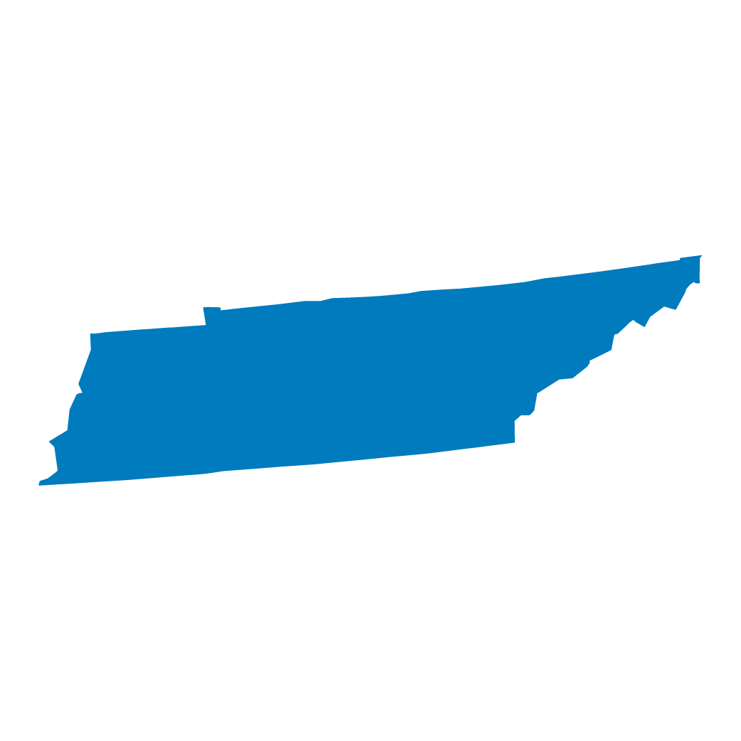Blue silhouette of the state of Tennessee on a black background. Blue silhouette of the state of Tennessee on a black background.