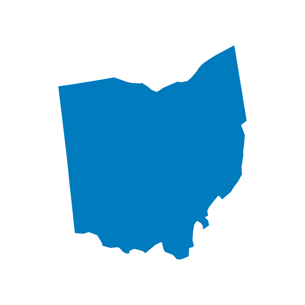 Flat blue silhouette of the state of Ohio against a transparent background.