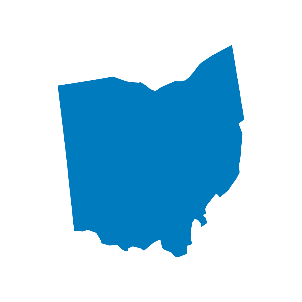 Flat blue silhouette of the state of Ohio against a transparent background. Flat blue silhouette of the state of Ohio against a transparent background.