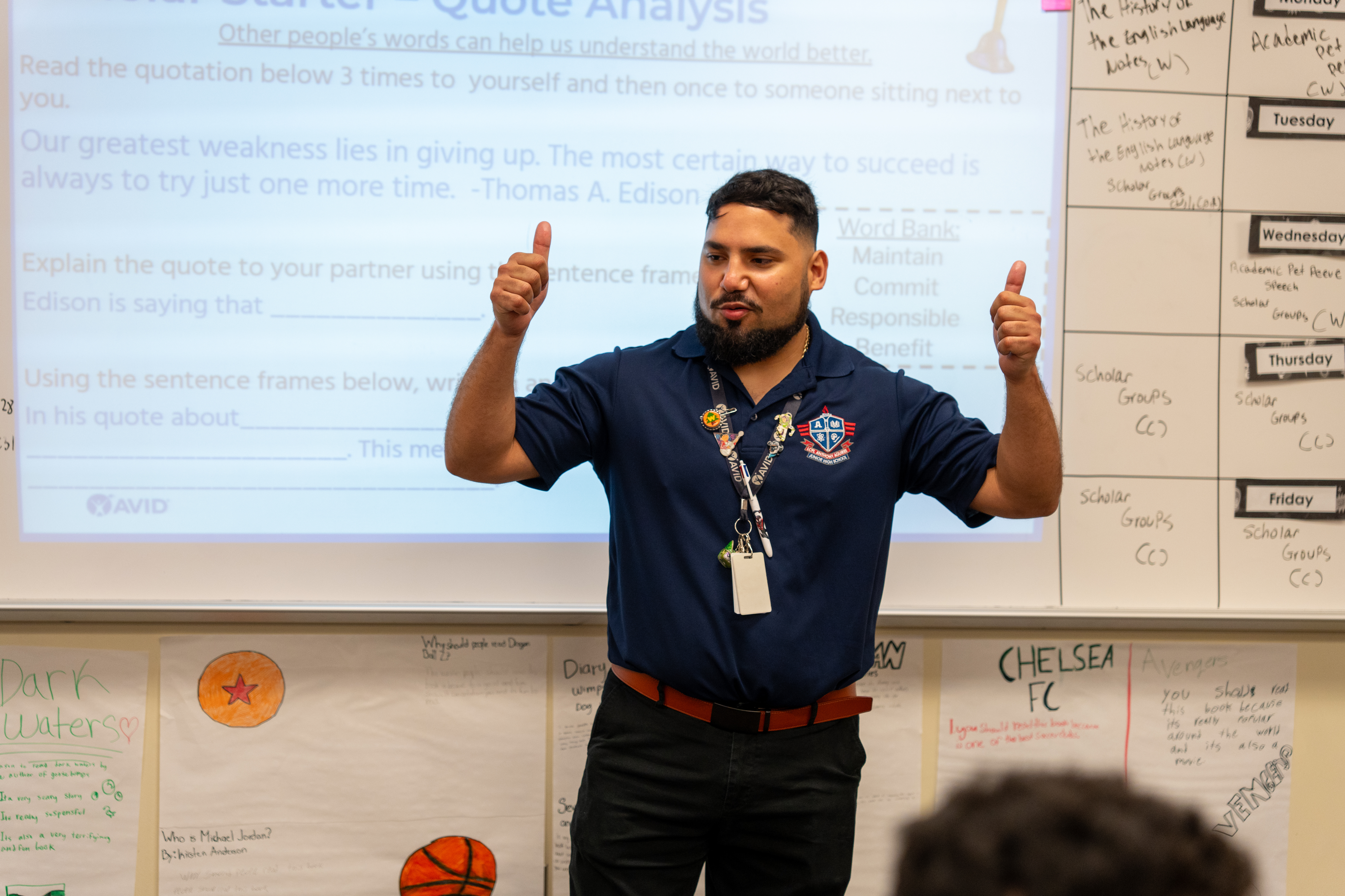 AVID Excel Teacher checking scholars for understanding.