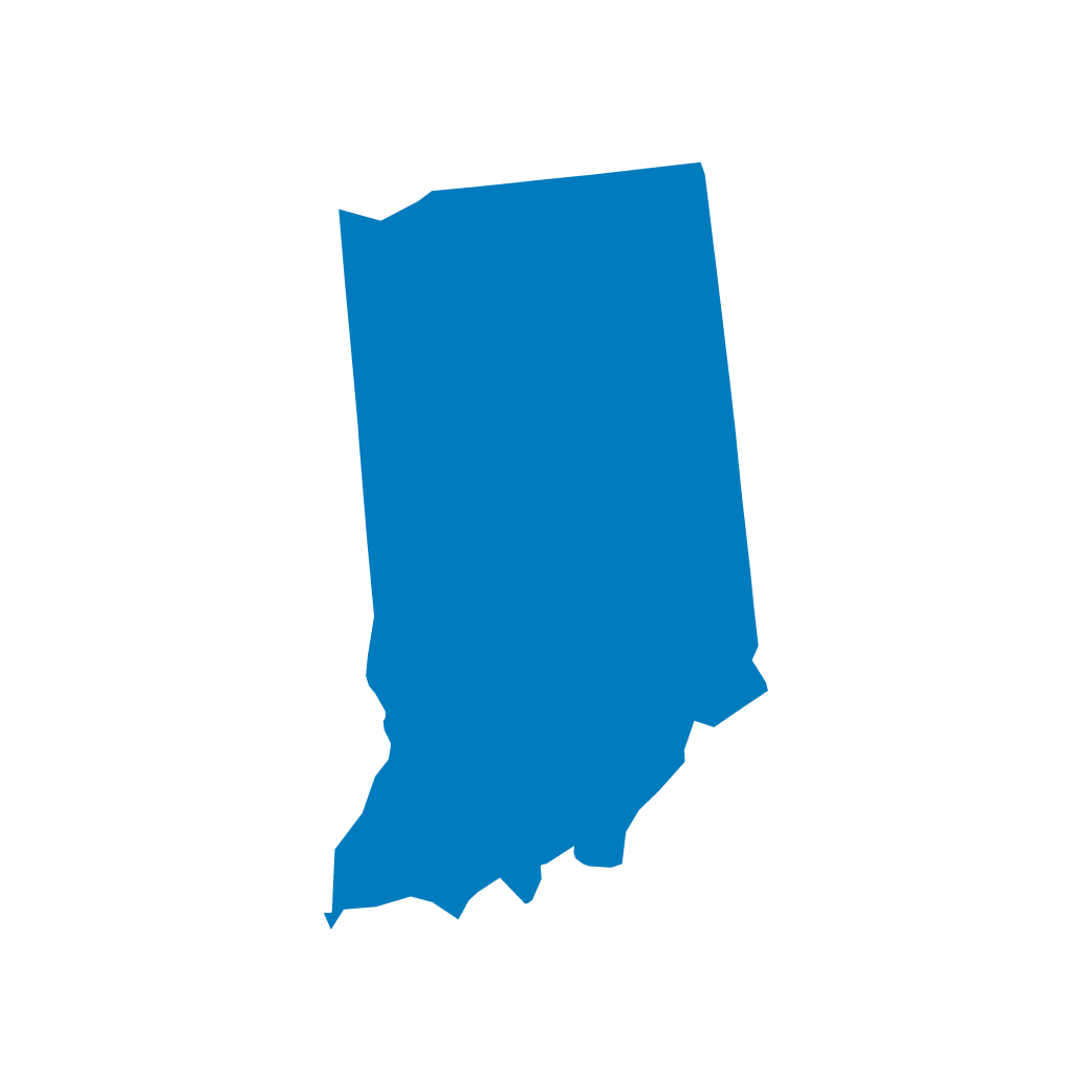 Silhouette outline of the state of Indiana in blue color on a black background. Silhouette outline of the state of Indiana in blue color on a black background.