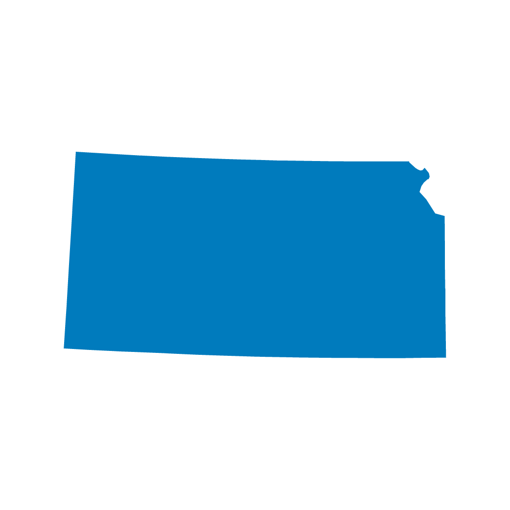 Blue silhouette of the US state of Kansas on a white background. Blue silhouette of the US state of Kansas on a white background.