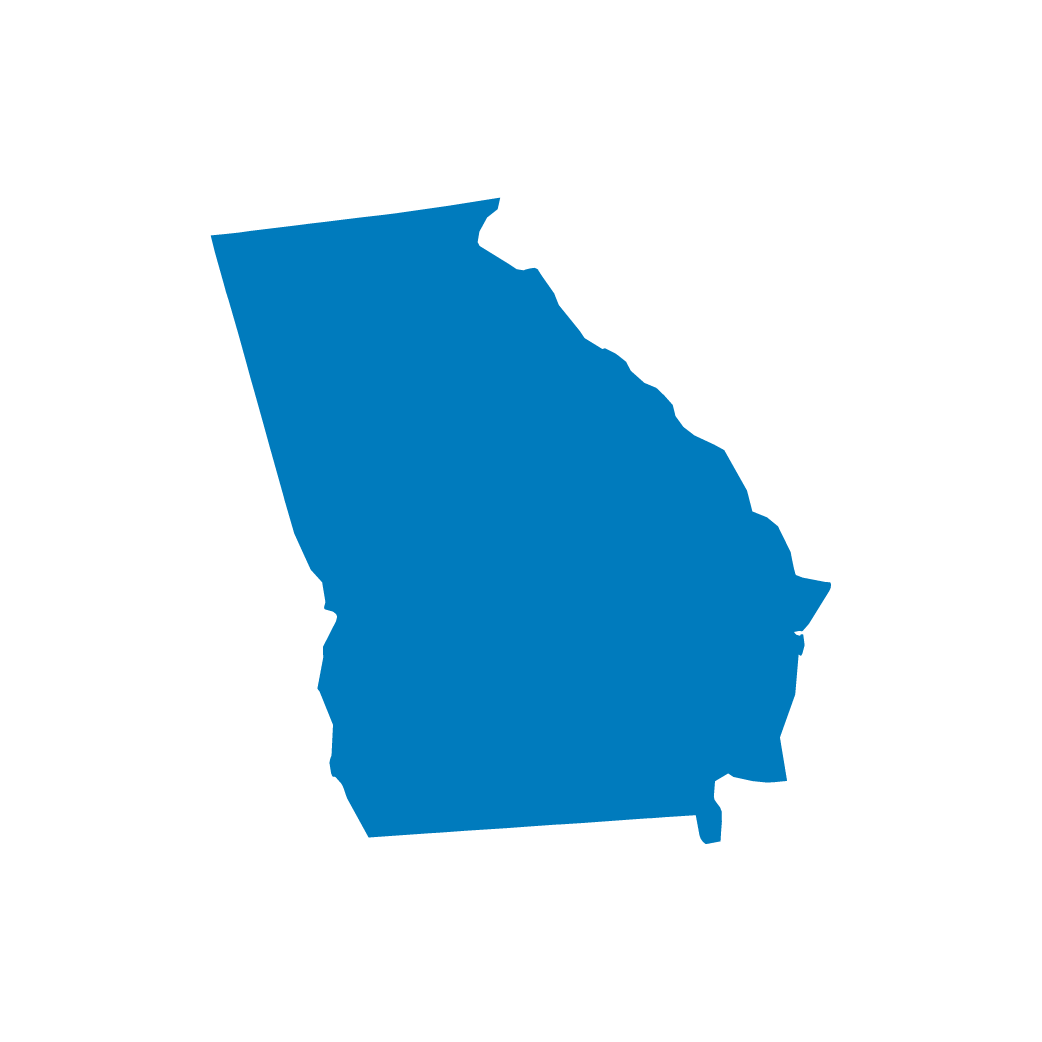 Outline shape of the state of Georgia, filled with solid blue color. Outline shape of the state of Georgia, filled with solid blue color.